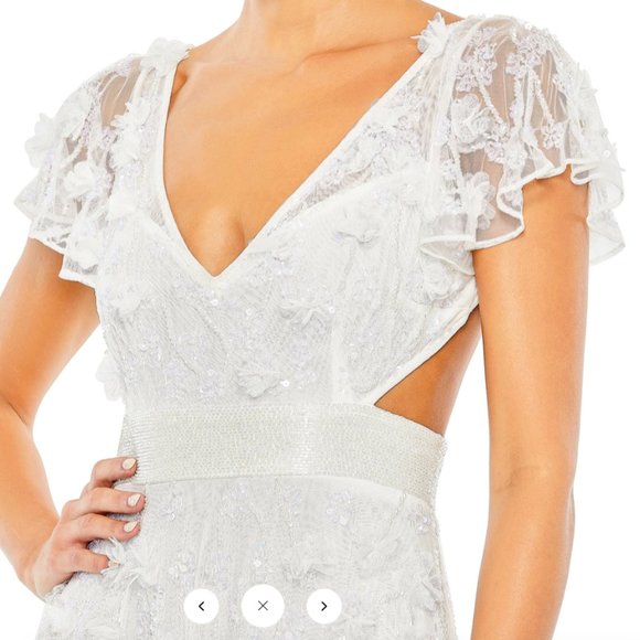 MAC DUGGAL 70275 FLORAL APPLIQUE EMBELLISHED LACE UP BACK FLOWEY WHITE GOWN sz 4 - Picture 4 of 7